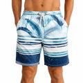 Herren Badeshorts L aus Textilgewebe Blau Weiß mit Blattmuster und Kordelzug
