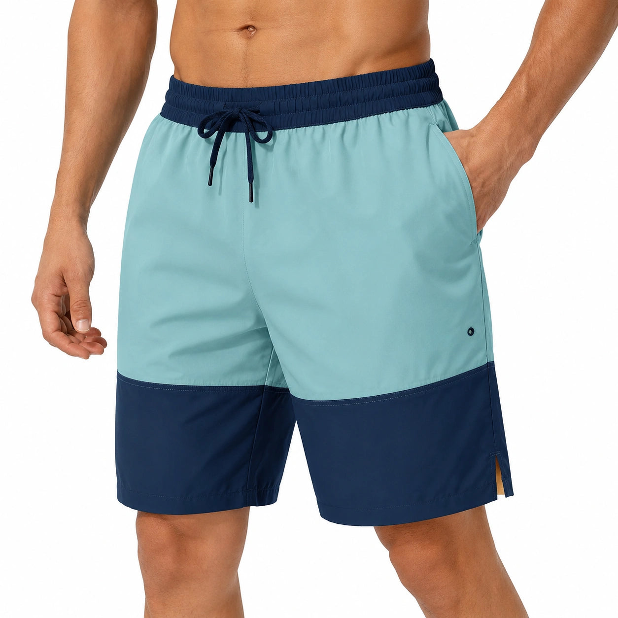 Herren Badeshorts Größe L aus Synthetik in Türkis und Dunkelblau mit Kordelzug