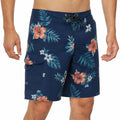 Herren-Badeshorts Größe M aus Synthetik Navyblau mit Blumenmuster und Seitentasche