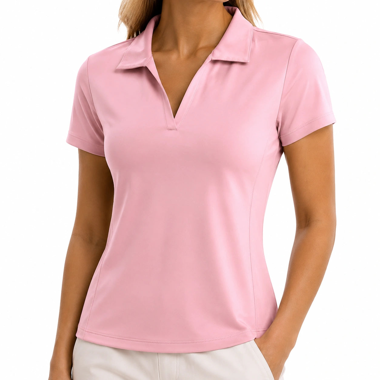 Damen Poloshirt M aus glattem Textil in Rosa für Freizeit und Alltag