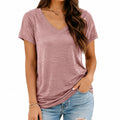 Damen T-Shirt M Rosa Kurzarm V-Ausschnitt Casual