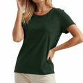 Damen T-Shirt Größe L aus Textil Dunkelgrün Kurzarm Rundhals Freizeit