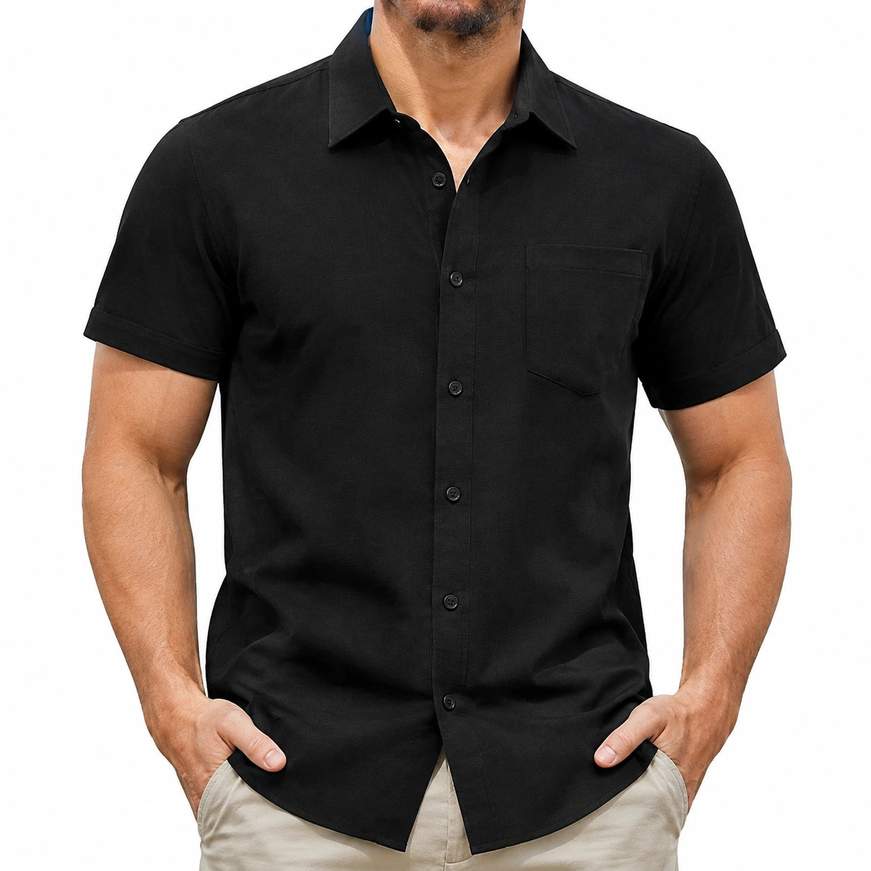 Herren-Kurzarmhemd XL Schwarz aus Textil klassisch mit Brusttasche