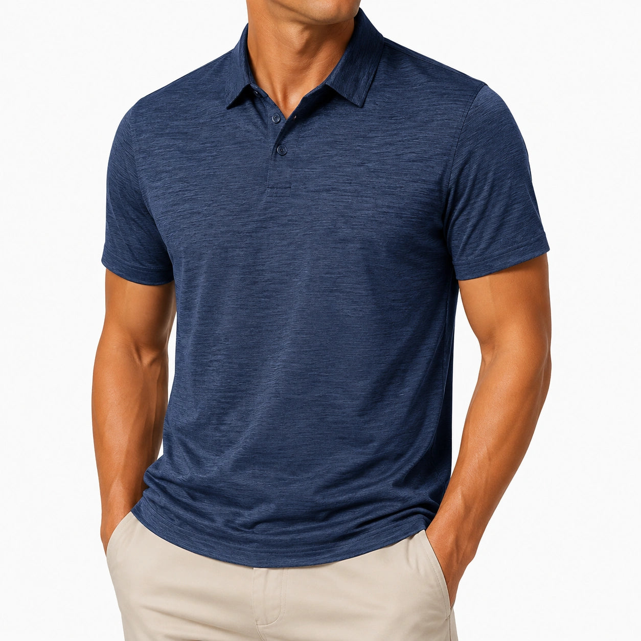 Herren Poloshirt M Dunkelblau meliert Kurzarm mit Kragen