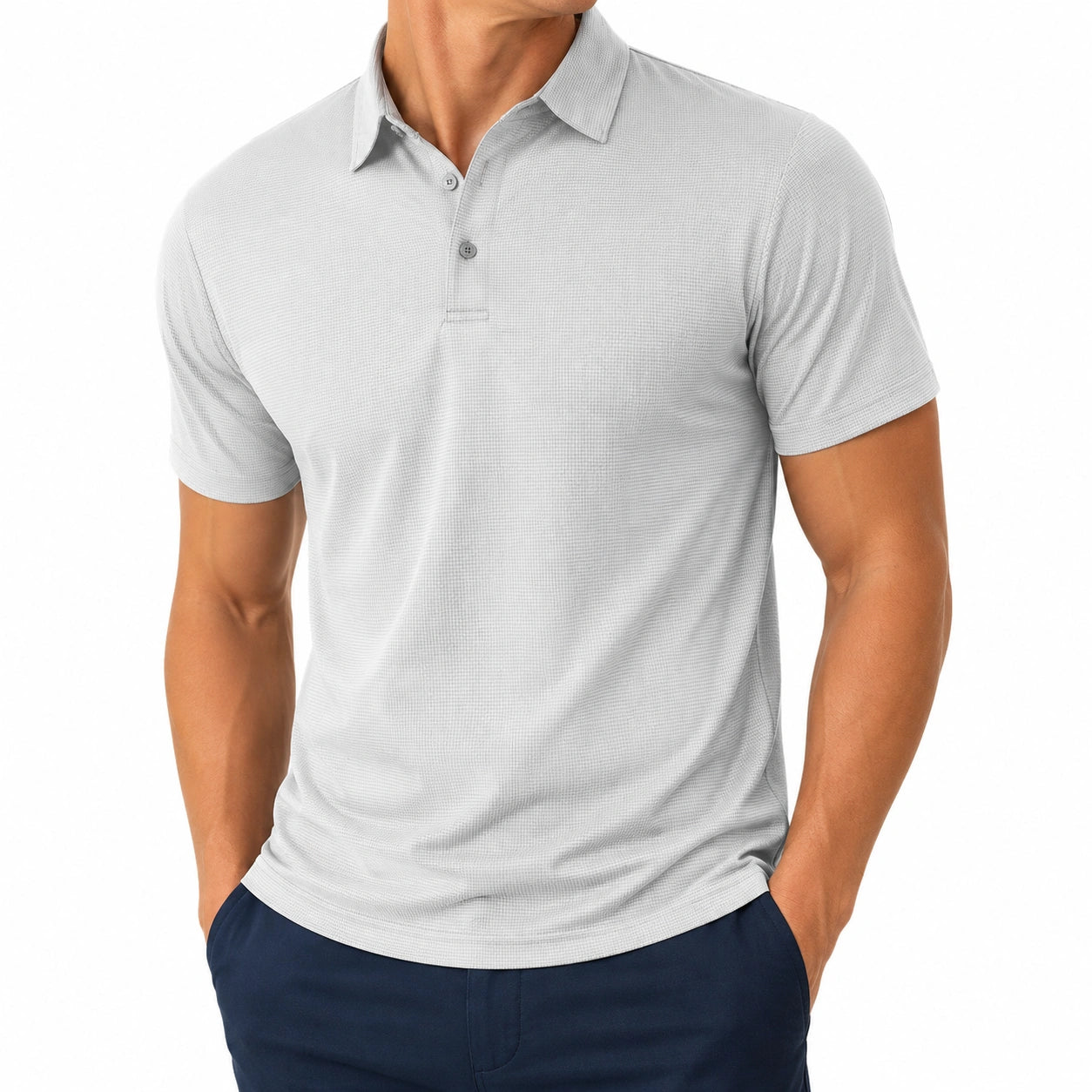 Herren Poloshirt Größe L Hellgrau Kurzarm mit Struktur