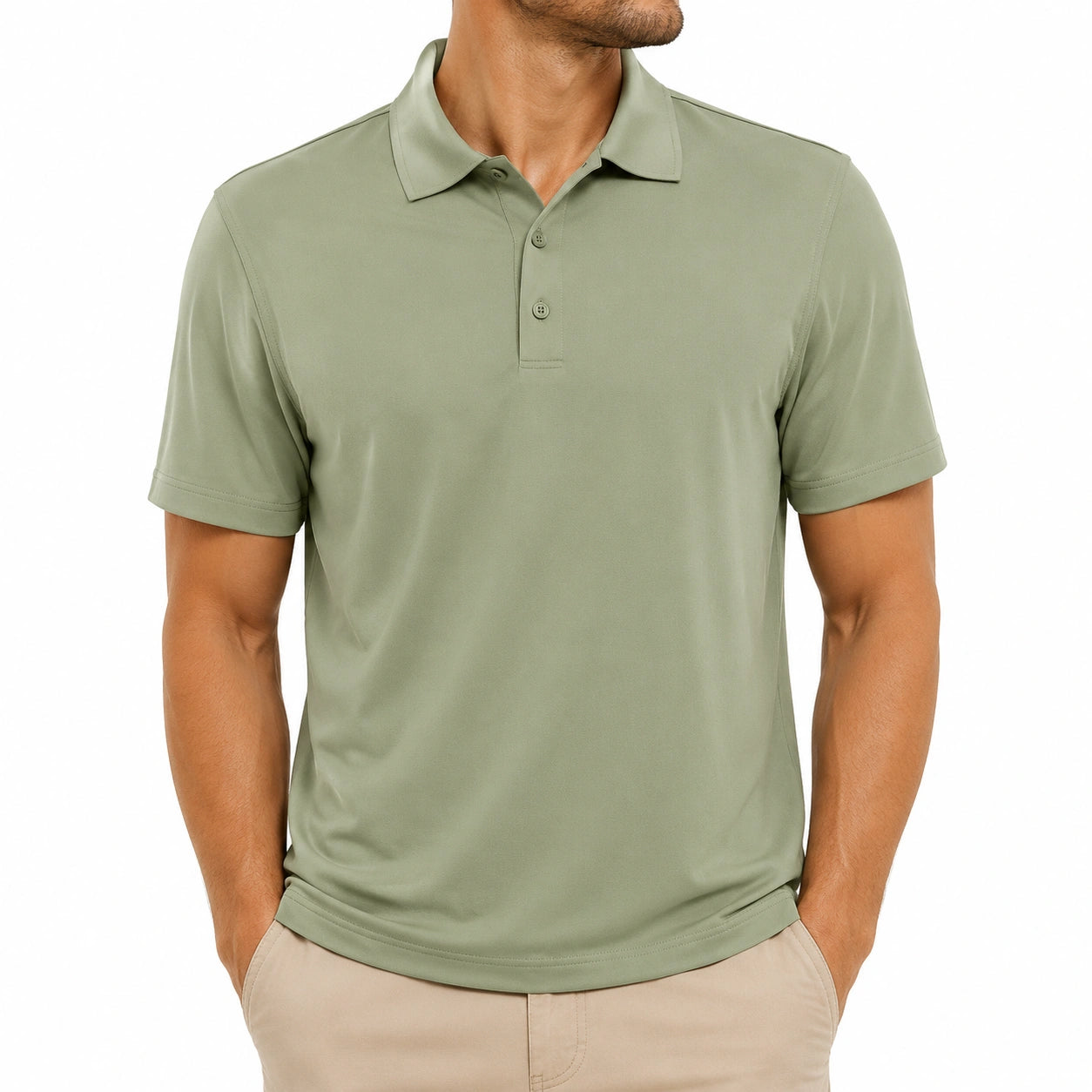 Herren Poloshirt XL Olivgrün Kurzarm mit Knopfleiste