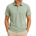 Herren-Poloshirt XL Salbeigrün Kurzarm mit Knopfleiste