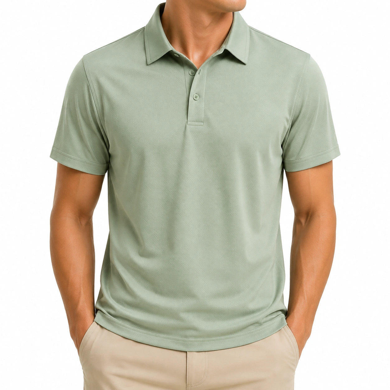 Herren-Poloshirt XL Salbeigrün Kurzarm mit Knopfleiste