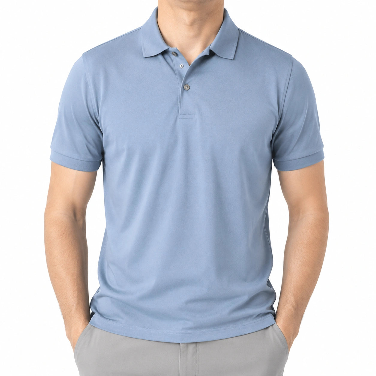 Herren Poloshirt XL aus Textil Hellblau kurzarm mit Knopfleiste