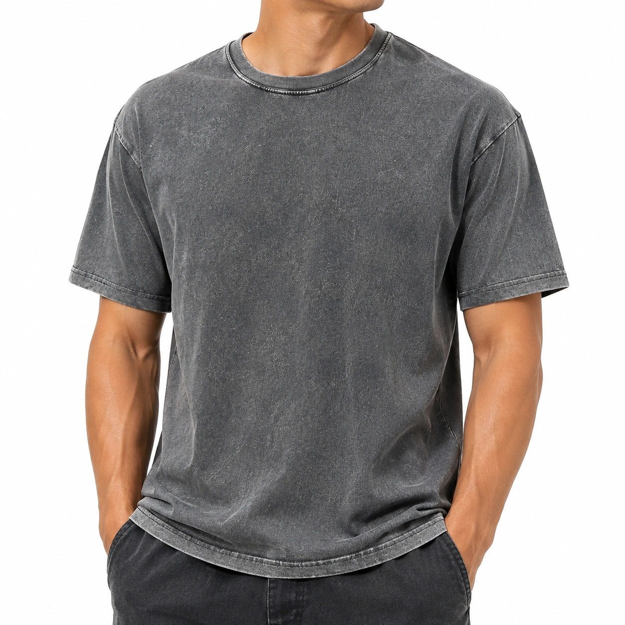 Herren T-Shirt Größe M Grau Kurzarm mit Rundhalsausschnitt im Used-Look