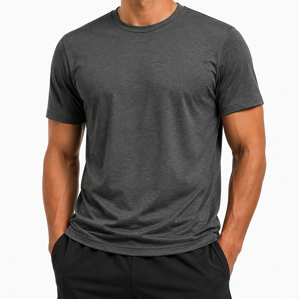 Herren T-Shirt M Textil Dunkelgrau Meliert Kurzarm Alltag