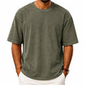 Herren T-Shirt Größe M Olivgrün mit Washed-Optik im Oversize-Stil
