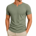 Herren T-Shirt XL Olivgrün Gerippt Kurzarm mit Kerbausschnitt