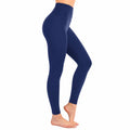 Damen Sportleggings Größe M aus elastischem Synthetikmaterial in Dunkelblau mit hohem Bund