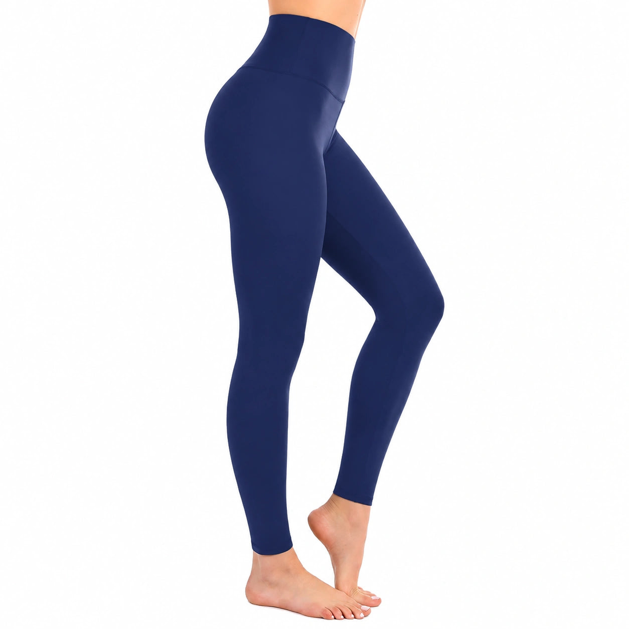 Damen Sportleggings Größe M aus elastischem Synthetikmaterial in Dunkelblau mit hohem Bund