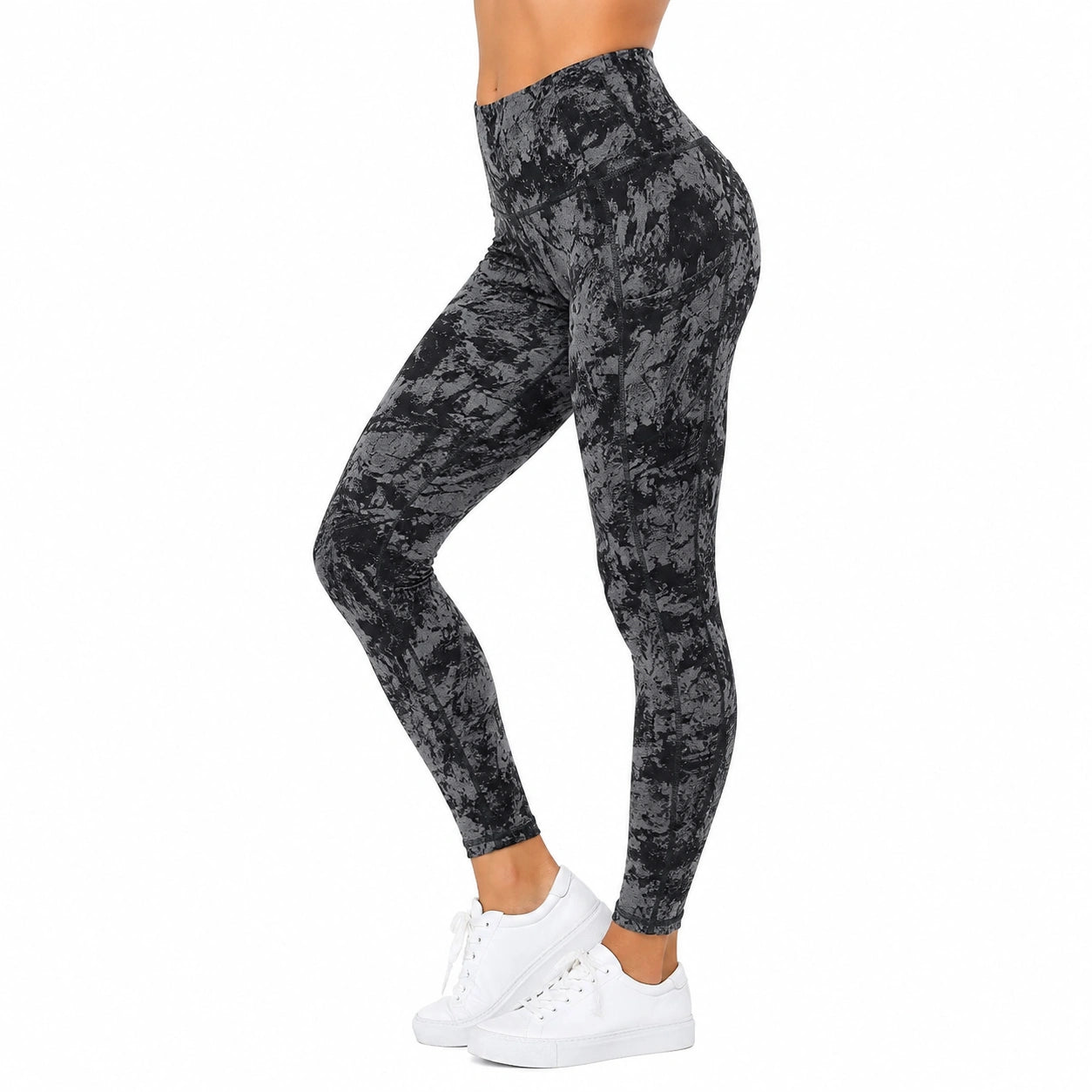 Damen Sportleggings Größe S aus elastischem Textil Schwarz Grau mit hohem Bund